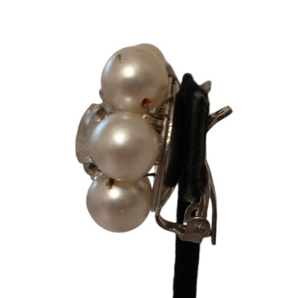 AB Crystal Cluster Earrings Bead JAPAN Faux Pearl Clip-On MCM Aurora Borealis. - Picture 8 of 16